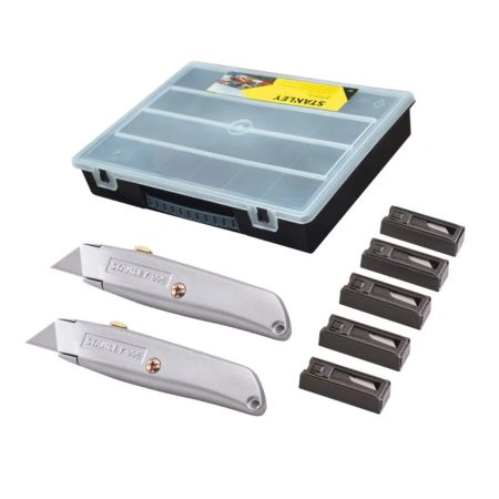 Stanley 10-899 99E Retractable Knife Twin Pack Inc 50x Blades In Organiser