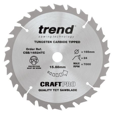Trend CSB/16524TC CraftPro Saw Blade 165mm x 24T x 15.88 Thin