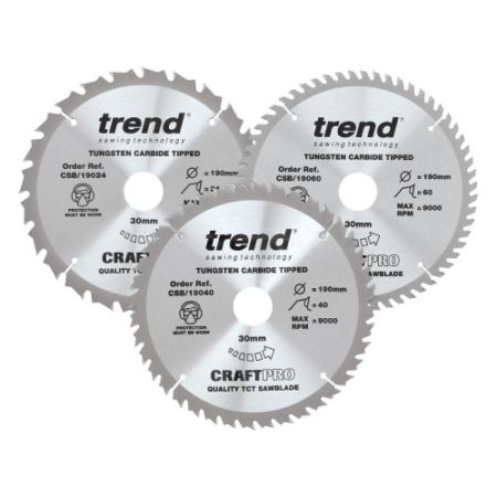Trend CSB/190/3PK 190mm Diameter Craft Saw Blade Triple Pack - 24/40/60 Tooth