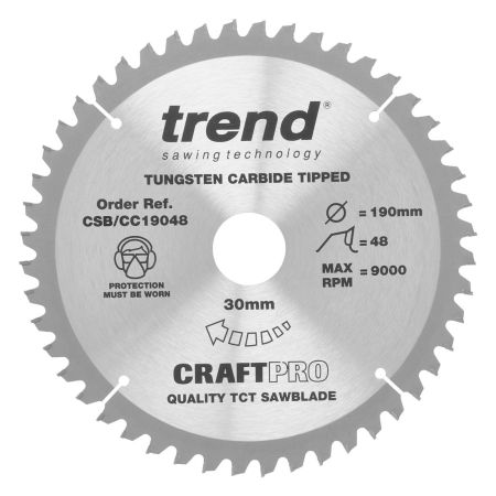 Trend CSB/CC19048 CraftPro Saw Blade Crosscut 190mm x 48 Teeth x 30mm