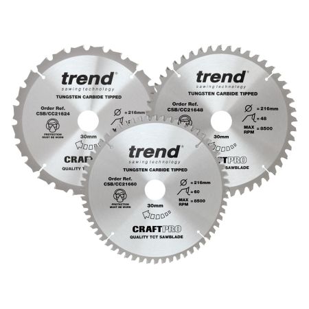 Trend CSB/CC216/3PK 216mm Mixed CraftPro Circular Saw Blade Triple Pack (x3 Pcs)