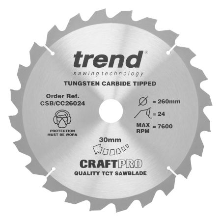 Trend CSB/CC26024 CraftPro Saw Blade Crosscut 260mm x 24 Teeth x 30mm