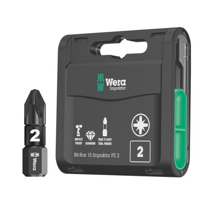Wera Impaktor PZ2 25mm x15 Pc Bit Set In Bit-Box 05057763001