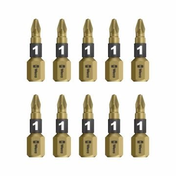 Wera 855/1 BTH Pozidriv 25mm Extra Hard BiTorsion PZ1 Bits x10 Pcs
