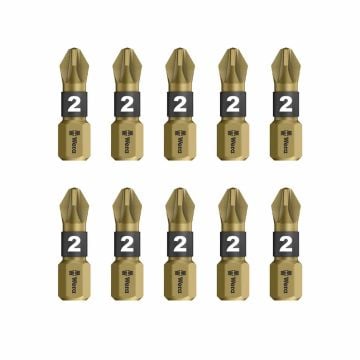 Wera 855/1 BTH Pozidriv 25mm Extra Hard BiTorsion PZ2 Bits x10 Pcs