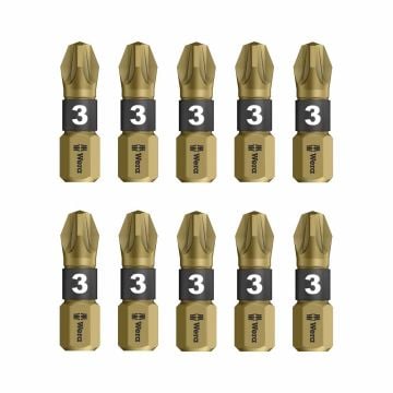 Wera 855/1 BTH Pozidriv 25mm Extra Hard BiTorsion PZ3 Bits x10 Pcs