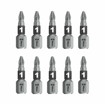Wera 855/1 BTZ Pozidriv 25mm Extra Tough BiTorsion PZ1 Bits x10 Pcs