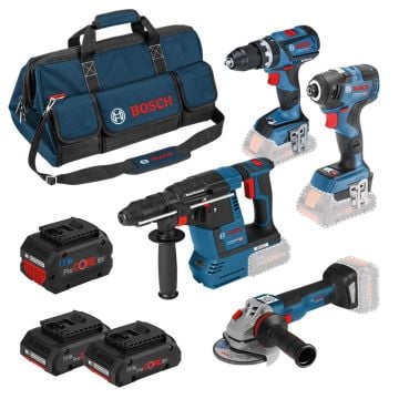 Bosch Professional 18v Dynamic Series 4 Piece Tool Kit Inc 2x 4.0Ah & 1x 8.0Ah Batts