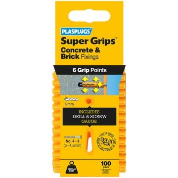 Plasplugs SYP501 Solid Wall Super Grip Fixings Yellow x100 Pcs