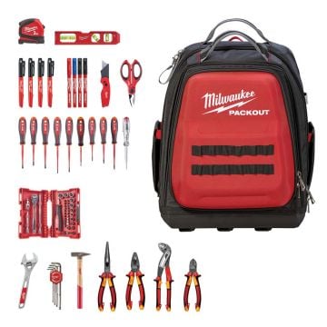 Milwaukee 4932498407 Electricians 76 Piece Hand Tool Set Inc PACKOUT Backpack