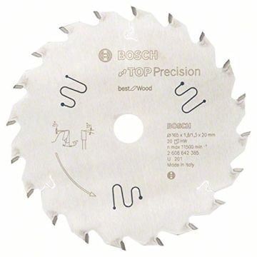 Bosch Top Precision Saw Blade 165 x 20mm x 20T Wood 2608642385
