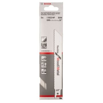 Bosch S922HF BIM 150mm Reciprocating Saw Blades Flexible for Wood/Metal x5 2608656016
