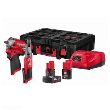 Milwaukee M12 FPP2H-622P 12v FUEL 3/8" Ratchet & Impact Wrench Kit Inc 1x 6.0Ah & 1x 2.0Ah Batts