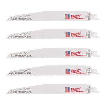 Milwaukee 48475706 230mm x 7/11 TPI Multi Material HEAVY-DUTY WRECKER™ Reciprocating Saw Blades x5 Pcs