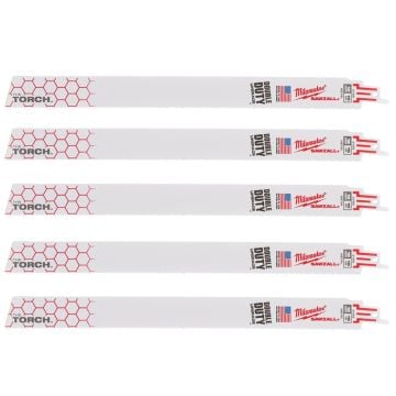 Milwaukee 48475789 SAWZALL 300mm x 18TPI TORCH Heavy Duty Reciprocating Saw Blades x5 Pcs