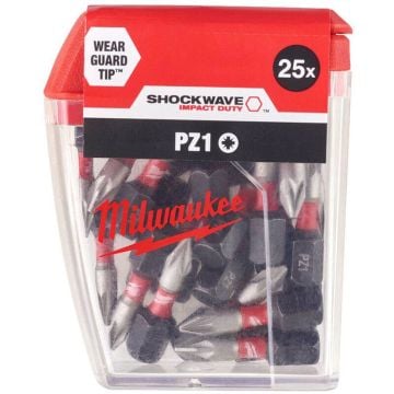 Milwaukee 4932472039 SHOCKWAVE Impact Duty Bits PZ1 x 25mm x25 Pcs