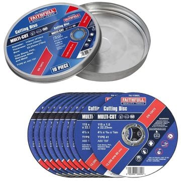 Faithfull 11510MUL Thin 1mm Cutting Disc 115mm x10 Pcs