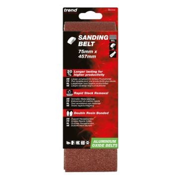 Trend AB/B75/60A 60 Grit Aluminium Oxide Sanding Belt 75 x 457mm 3 Pcs 