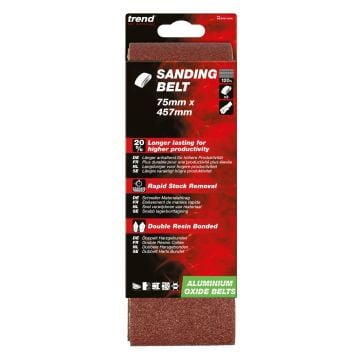 Trend AB/B75/120A 120 Grit Aluminium Oxide Sanding Belt 75 x 457mm 3 Pcs 