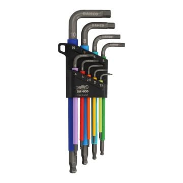 Bahco C1997LM/9P Long Coloured 1.5mm-10mm Hex L-Key Set x9 Pcs