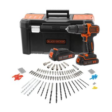 Black & Decker BCD700S2KA-GB 18v Cordless Combi Drill Inc 2x 1.5Ah Batts & Accessory Set x120 Pcs