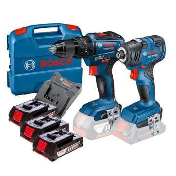 Bosch Professional GSB 18V-55 Combi Drill & GDR 18V-200 Impact Driver Twin Kit Inc 3x 2.0Ah Batts