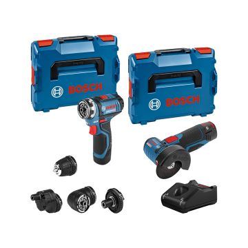 Bosch Professional GSR 12V-35 FC Drill Driver & GWS 12V-76 Angle Grinder 10.8v / 12v Twin Kit Inc 2x 3.0Ah Batts