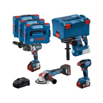 Bosch Professional 18v 4 Piece Cordless Tool Kit Inc 3x 5.0Ah In L-Boxx 0615990N30