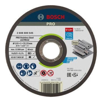 Bosch PRO Stainless Steel & Metal Bonded Cutting Disc 115mm 2608600545