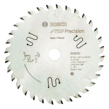 Bosch Top Precision Circular Saw Blade For Wood 165mm x 20 x 1.8mm x 32T