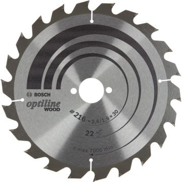 Bosch Optiline Circular Saw Blade For Wood 216 x 2.6 / 1.6 x 30 mm x 22T