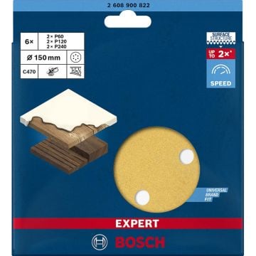 Bosch Expert C470 Orbital Sanding Sheets 60/120/240G 150mm For Wood & Paint x6 Pcs