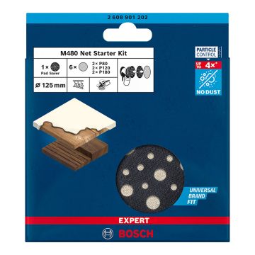 Bosch Expert M480 Random Orbit Sanding Net & Backing Starter Kit 125mm x7 Pcs 2608901202