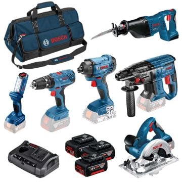 Bosch Professional 18v 6 Piece Light Series Cordless Tool Kit Inc 3x 4.0Ah Batts