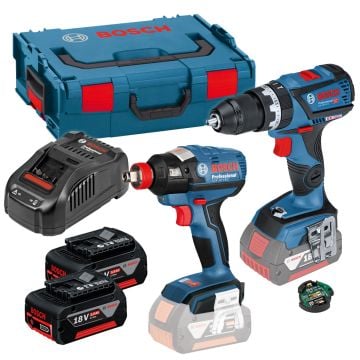 Bosch Professional GSB 18V-60 C Combi Drill & GDX 18 V-EC Impact Twin Kit Inc 2x 5.0Ah Batts