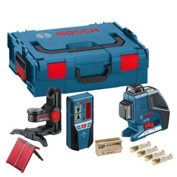 Bosch Professional GLL 2-80 P Cross Line Laser Measuring Tool + BM1 Mount & LR2 Receiver Inc 4x AA Batts
