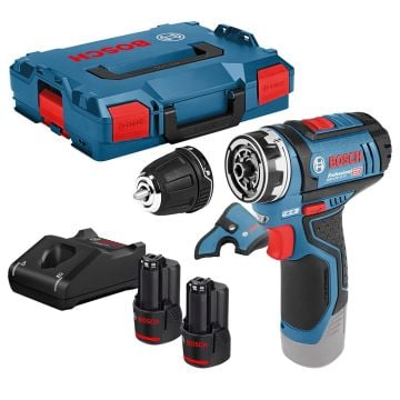 Bosch Professional GSR 12V-15 FC 10.8v / 12v FlexiClick Drill Driver Inc GFA 12-B Chuck & 2x 2.0Ah Batts