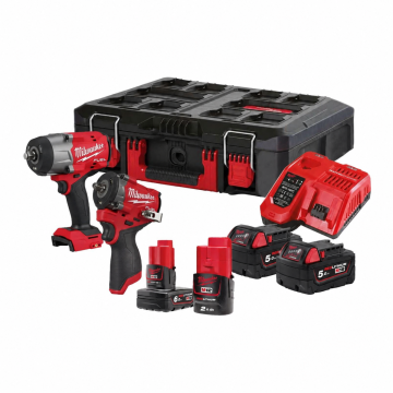 Milwaukee M12/M18 FUEL FPP2AQ2-564P 12v/18v Impact Wrench Power Pack Inc 4x Batteries