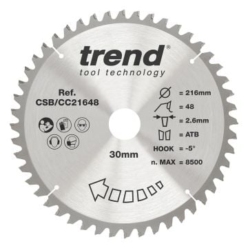 Trend CSB/CC21648 Wood Mitre Saw Blade 216mm x 30mm x 48T
