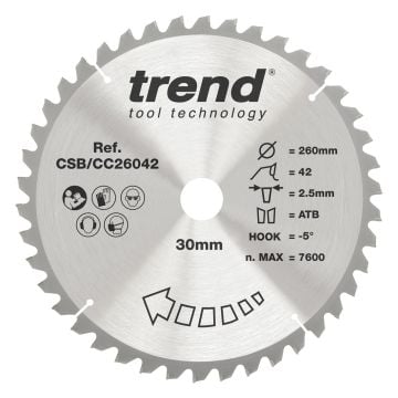 Trend CSB/CC26042 Wood Mitre Saw Blade 260mm x 30mm x 42T