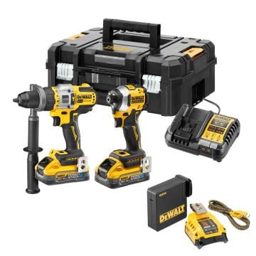 DeWalt DCK2052H2T-GB 18v XR Brushless Twin Kit Inc 2x 5.0Ah Powerstack Batts + DCB094K-GB Fast Charging Kit