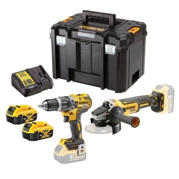DeWalt DCK2080P2T 18v XR DCD796 Combi Drill & DCG405 Angle Grinder Twin Pack inc 2x 5.0Ah Batts