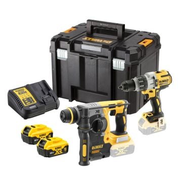 DeWalt DCK229P2T-GB 18v XR Combi Hammer Drill & SDS+ Plus Rotary Hammer Drill Twin Kit Inc 2x 5.0Ah Batts