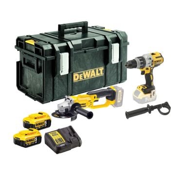 DeWalt DCK278P2 18v XR DCD996 Combi Drill & DCG412 Angle Grinder Twin Pack inc 2x 5.0Ah Batts