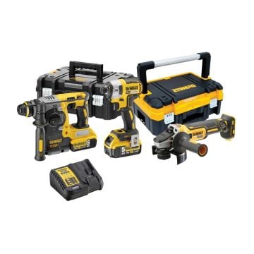 DeWalt DCK305P2T-GB Brushless 18v XR SDS+ Hammer, Impact Driver & Grinder Triple Kit inc 2x 5.0Ah Batts