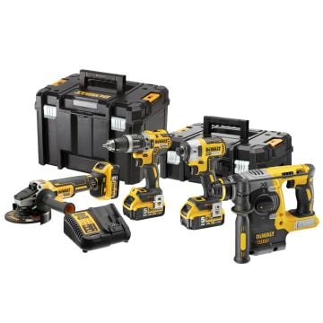 DeWalt DCK422P3T 18v XR 4 Piece Tool Kit Inc Combi Drill, Hammer Drill, Impact Driver, Grinder + 3x 5.0Ah Batteries