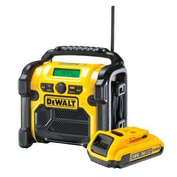 DeWalt DCR020KIT1 10.8 / 14.4 / 18v XR Li-Ion DAB+ Compact Radio Inc 1x 18v 2.0Ah Battery