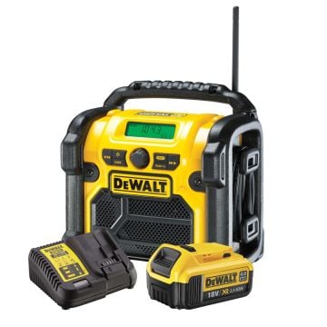 DeWalt DCR020KIT4 10.8 / 14.4 / 18v XR Li-Ion DAB+ Compact Radio Bundle Inc 1x 4.0Ah Battery & Charger 