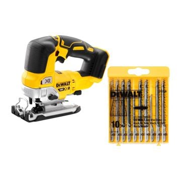DeWalt DCS334N 18v XR Brushless Jigsaw Body Only & DT2290-QZ Wood Jigsaw Blade Set x10 Pcs Bundle