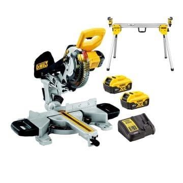 DeWalt DCS365P2KIT 18v Cordless XR Li-Ion 184mm Mitre Saw Inc 2x 5.0Ah Batts + DE7033-XJ Leg Stand